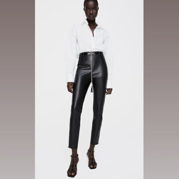 NEW ZARA Belted FAUX‎ Leather Leggings Size S - Picture 1 of 6